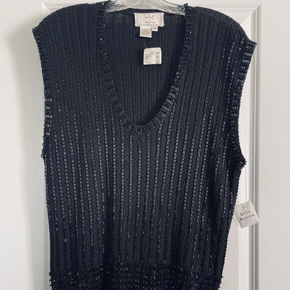 Vie By Victoria Royal Silk Knit Beaded Twinset Sweater Set Black Womens 3X $372 - Picture 3 of 8